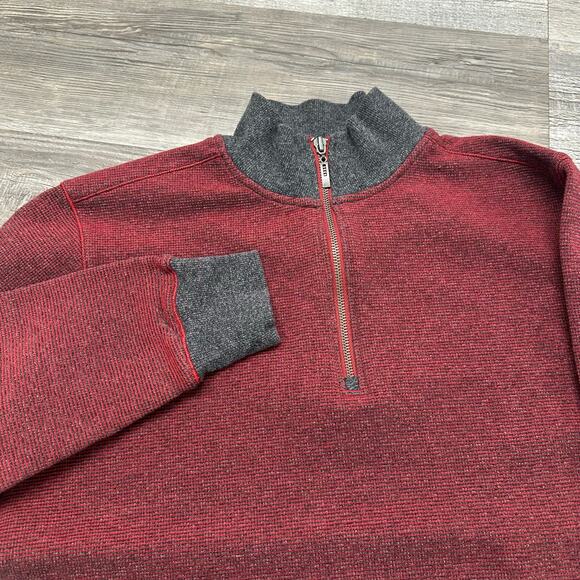 Robert Graham Red Gray Mens M‎ 1/4 Zip Mock Waffle Knit Pullover Preppy Sweater - Picture 1 of 8